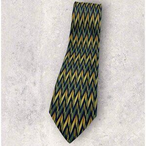 MISSONI Silk Tie ITALY XL Green Gold Blue Geometric W:3.7" EUC